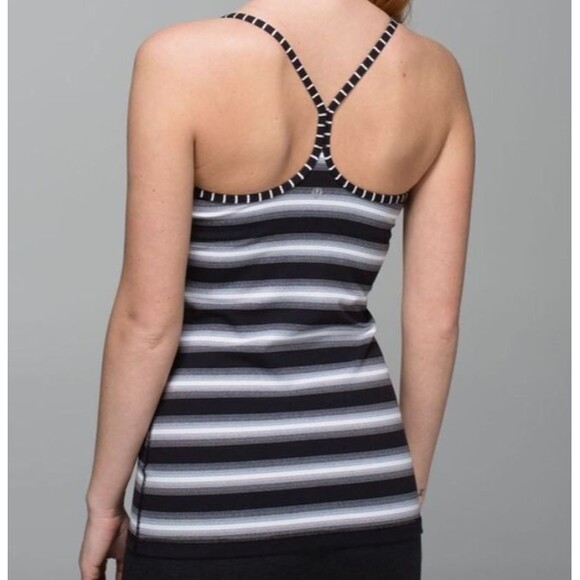 Lululemon Power Y Tank Luon Capilano Womens Tank Top 4 Black & White Striped - Picture 2 of 9